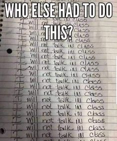 a piece of paper with writing on it that says, who else had to do this?