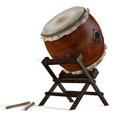 an old wooden drum on a chair with a hammer in front of it royalty illustration