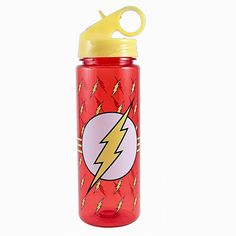 the flash water bottle is red and yellow