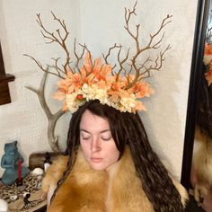 In celebration of Mabon, I have made this unique Autumn Equinox headpiece. Perfect for Ren Faire, Fairy/Cottage Core vibes, or if you are looking to just add a little something to your attire in preparation of Samhain. Handmade Fantasy Headpiece For Costume Party, Handmade Fantasy Costume Headpieces, Bohemian Handmade Flower Festival Headpieces, Bohemian Handmade Flowers Headpiece For Festivals, Bohemian Headpieces With Handmade Flowers For Festivals, Bohemian Crown Costume Hat For Costume Party, Whimsical Crown Costume Hats And Headpieces For Parties, Bohemian Crown Headpiece For Halloween, Bohemian Headband For Costume Party