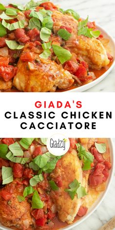 two plates filled with chicken cacciator and gada's classic chicken cacciator