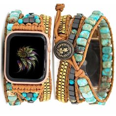 PRICES MAY VARY. 【 Compatible】3 wrap apple watch band bracelet 38mm/40mm/41mm for women and men, compatible with Apple Watch SE2(2022) /SE(2021), iWatch Series 9, Series 8, Series7, Series 6, Series 5, Series 4, Series 3, Series 2, Series 1, Sport, Hermes, Nike+, Edition, etc. 【Adjustment&Two Sizes can be choose】Designed to wrap up to 3 times ,Apple watch beaded bracelet band with 3 knots adjustable hole,The knot of the bracelet allow you to adjust the strap loosely and tightly to fit your wrist Boho Beaded Bracelets, Handmade Watch Strap, Wrist Accessories, Watch Band Bracelet, Handmade Watch, Ultra Series, Natural Turquoise Stone, Beaded Wrap Bracelets, Beaded Wraps