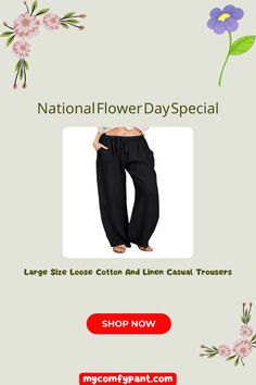 Discover ultimate comfort with our Large Size Loose Cotton and Linen Casual Trousers! 🌿👖 Crafted from a blend of breathable cotton and linen, these trousers offer a relaxed fit that's perfect for all-day wear. With their loose silhouette and lightweight fabric, they provide both comfort and style for any occasion. Whether you're running errands or lounging at home, these casual trousers are a must-have addition to your wardrobe. Embrace laid-back elegance and elevate your everyday look with these comfy trousers! 💫 #CasualTrousers #LooseFit #CottonLinenBlend #ComfortStyle #ShopNow #MustHave #FashionLove #OnlineShopping #MyComfyPant Spring Harem Pants, Comfortable Trousers For Spring, Comfortable Spring Trousers, Comfortable Summer Harem Pants For Leisure, Spring Leisure Harem Pants With Relaxed Fit, Spring Leisure Relaxed Fit Harem Pants, Relaxed Fit Pants For Spring Leisure, Solid Color Wide Leg Pants For Spring Leisure, Spring Solid Color Wide Leg Leisure Pants