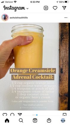 the instagram page for orange creamsice adrenial cocktail