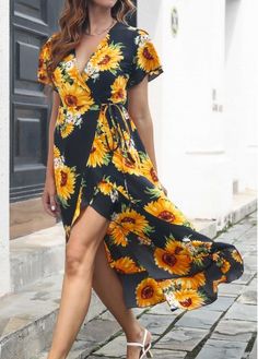 Color:Black;Size:XL;Package Contents:1 X Dress;Occasion:Other;Style:Casual; Wedding Getaway, Sunflower Dress, Flounced Dress, Split Dress, Tropical Wedding, Ruffled Maxi Dress, Floral Print Shorts, Vacation Dresses, Festival Dress