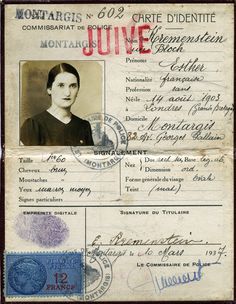 an old document with a woman's face and name on the front, in french