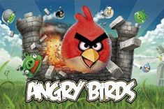 the angry birds logo is shown in front of an image of a bird with its eyes open