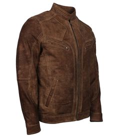 Rough Look Biker Leather Jacket Indulge in timeless luxury with our vintage brown nubuck leather jacket. Made to last a lifetime, this outerwear not only offers sustainability but also showcases a classic look. Meticulously crafted with attention to detail, the exterior, manufactured from genuine leather, embraces a rugged look with thread embedded in the design that not only elevates the overall aesthetic but also adds a distinct texture. Made to seamlessly transition from day to night, this vintage jacket is versatile enough, making it suitable for daily laid-back looks or a more formal and refined style. Feal euphoria as you ride through the city on your biking adventure, while not compromising on your comfort due to the inner viscose offering added warmth without compromising on style. Collarless Leather Jacket, Red Jacket Leather, Celebrity Inspired Outfits, Biker Leather Jacket, Blue Leather Jacket, Leather Jacket With Hood, Fur Clothing, Taylor Swift Outfits, Rugged Look