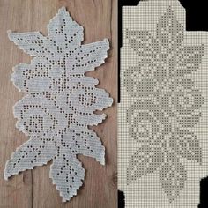 two cross - stitch patterns, one in white and the other in grey on a wooden surface