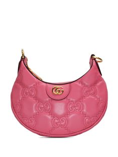 coral pink leather matelassé detail signature Double G logo gold-tone hardware detachable chain-link shoulder strap adjustable detachable shoulder strap top zip fastening canvas lining internal slip pocket Double G Logo, Shoulder Bag Pink, G Logo, Versace Outfit, Chanel 2, Iconic Bags, Demi Fine Jewelry, Strap Top, Flat Boots