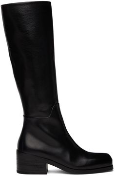 Knee-high grained leather boots in black. · Square toe · Zip closure at inner side · Stacked leather heel with rubber injection · Leather sole · Heel: H2.25 Supplier color: Black Black Boots Knee High, Womens Tall Black Boots, Womens Square Toe Boots, Tall Black Boots, Womens Tall Boots, Chain Strap Bag, Black Knee High Boots, Black Boots Tall, Square Toe Boots