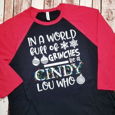 Unisex Bella Canvas Baseball Style Shirt. Shirts Are Made To Order! 3.6 Oz., 52/48 Airlume Combed And Ringspun Cotton/Polyester, 40 Singles Cindy Lou Who Shirt, Cindy Lou Who, Cindy Lou, Christmas Tops, Cute Jackets, Black Body, Style Shirt, In A World, Shirt Color