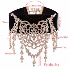 Luxury Rhinestone Statement Necklace In Silver And Gold on Luulla Cute Ring Sets, Long Choker Necklace, Chokers Necklace, Bridal Brooch Bouquet, Velvet Necklace, Necklace Chain Types, Queen Jewelry, Rhinestone Choker, Cute Rings