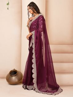 Mauve and gold-toned sareeSolid saree with embroidered borderHas sequinned detailThe saree comes with an unstitched blouse pieceThe blouse worn by the model might be for modelling purpose only. Check the image of the blouse piece to understand how the actual blouse piece looks like. Luxury Unstitched Floral Embroidered Saree, Semi-stitched Floral Embroidered Saree, Embroidered Purple Georgette Pre-draped Saree, Embroidered Unstitched Purple Saree, Purple Floral Embroidered Semi-stitched Saree, Saree Sale, Organza Saree, Embroidered Silk, Blouse Piece