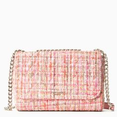 Kate Spade Briar Lane Quilted Tweed Emelyn. Absolutely Stunning Crossbody Bag In Shades Of Pink Tweed With A Flap Closure And Chain Link Strap. Measurements: 9.6”H X 12”W X 5.1”D, 8” Drop. Per The Label, This Is A Delicate Piece And Should Be Handled Carefully. Brand New With Tags And Untouched - Still In The Original Mfr Packaging So It Is In Pristine Condition! *Athough The Materials Are Delicate, This Is A Heavy Bag (In My Opinion).* Kate Spade Bag Black, Navy Blue Purse, College Clothes, Tweed Purse, Tweed Handbag, Preppy Bags, Ruffle Pillow, Dream Bags, Kate Spade Shoulder Bag