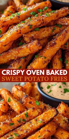 crispy oven baked sweet potato fries served with ranch dip and parsley on the side