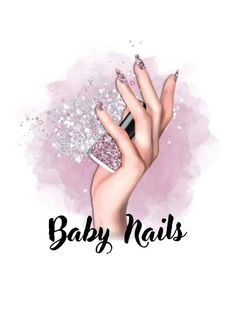 a woman's hand with glitter on it holding a pink manicure and the words baby nails