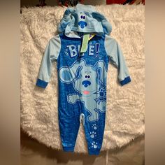 Unisex Blues Clues Hooded Sleepwear 4t Cute Hooded Onesie For Playtime, Blue Cotton Onesie For Loungewear, Blue Hooded Onesie For Winter, Blue Hooded Winter Onesie, Playful Hooded Onesie For Playtime, Playful Blue Hoodie With Long Sleeves, Playful Blue Long Sleeve Hoodie, Blue Long Sleeve Playful Hoodie, Casual Long Sleeve Blue Onesie