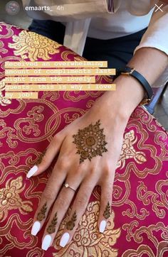 a woman's hand with henna on it and the words, i am not sure