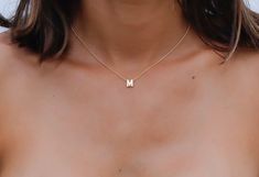 "Simple. Chic. Minimalist™ Little letter necklace- A perfectly dainty 14K Gold dipped Capital letter slides freely along a delicate 14K gold filled chain. Great for layering and with your everyday wear. This necklace features: * 14K gold filled chain and findings. * 14K Gold plated capital letter-  vary approximately from 1/4 inch x 1/4 inch. Model is wearing 16\" length This necklace will be Packaged perfectly in a gift box ready for giving (or keeping! after all you deserve it. If you need more than that are currently available, please contact me. GIFT IT! I can ship to a third party if you wish your item to be a gift. Please let me know and I will include a cute little card with a personal message from you.  Thanks for your interest <3 Talia" Danty Necklace, Gold Initial Necklace, Dainty Initial Necklace, Diamond Choker Necklace, Dainty Diamond Necklace, Gold Letter Necklace, Diamond Choker, Diamond Solitaire Necklace, Initial Necklace Gold