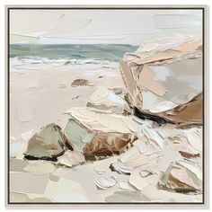 an abstract painting of rocks on the beach