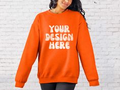 Orange Retro Crew Neck T-shirt, Orange Crew Neck Halloween Sweatshirt, Orange Crew Neck T-shirt With Moisture-wicking, Orange Relaxed Fit T-shirt With Text Print, Halloween Orange Crew Neck T-shirt, Hoodie Brands, Hoodie Mockup, Selling Prints, Brand Logo