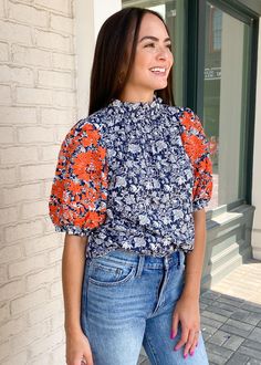 THML Benton Mock Neck Embroidered Puff Sleeve Top-Blue-$78.00 – Hand In Pocket Hand In Pocket, Thml Clothing, Boutique Brands, Curvy Outfits, Spring Style, Puff Sleeve Top, Atlanta Ga, Puff Sleeves, Online Boutique