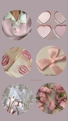 pink and white collages with hearts, flowers, and other things to make it look like they are made out of paper