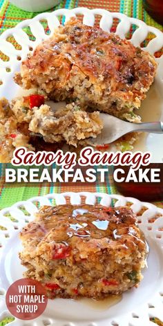 The original savory breakfast biscuit cake loaded with sausage, onions and peppers served with hot maple syrup perfect for brunch and breakfast buffets. Maple Sausage Recipes Dinner, Sausage Onions And Peppers, Breakfast Sausage Links, Breakfast Sausage Recipes, Sausage Dishes, Breakfast Specials, Bisquick Recipes, Biscuit Cake, Breakfast Recipes Casserole