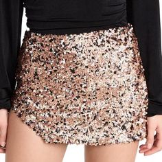 This Free People Annalise Sequin Mini Skirt Is For The Young, Bold Woman Who Is Confident And Comfortable Showing Off Her Legs. It's A Multi-Mix Tone Of Shimmery Sequins With A Hook & Eye And Hidden Side Zipper Closure. Size: 6 Color: Multi Fabric: Shell 100% Polymide Lining 100% Viscoe Length: 13 Inches Nwt Fall Party Skort Short Length, Party Skort For Fall In Short Length, Fall Skirt With Sequins, Chic Gold Mini Length Bottoms, Gold Lined Skirt For Night Out, Gold Skirt For Fall Season, Gold Skirt For Fall, Button Down Mini Skirt, Denim Wrap Skirt