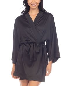 Honeydew Love Story Robe Silk Robes Black, Womens Short Silk Robe, Night Robes For Women Black, Black Silk Nightgown And Robe, Black Getting Ready Robes, Hue Hefner Robe, Black Satin Bridesmaid Robes, Wedding Robes Bridesmaids Black, Agent Provacatuer Silk Robe