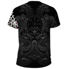 Custom Viking T-Shirt Dragon Tattoo Our Unisex T-shirt is made of a premium polyester blend, offering maximum comfort with a soft feel. It boasts an all-over print design created through a high-definition heat-dye application that ensures vibrant and long-lasting colors even after multiple washes. This T-shirt’s fabric is durable and resistant to wrinkles, shrinking, and mildew, ensuring its longevity. The thread line color is limited to black or white. Every T-shirt is custom printed, cut, and Staple Wardrobe Pieces, Tropical Shirts, Custom Shorts, Dragon Tattoo, Professional Look, Wearing Clothes, Button Down Collar, Personalized T Shirts, Popular Style