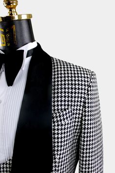 Mens-Houndstooth-Tuxedo-Wedding-Groom-Suit-from-Gentlemansguru.com_ Formal Houndstooth Blazer With Suit Collar, Elegant Houndstooth Blazer With Notch Lapel, Formal Houndstooth Suit With Notch Lapel, Formal Houndstooth Notch Lapel Suit, Formal Houndstooth Pattern Tailored Blazer, Tailored Formal Houndstooth Blazer, Classic Formal Suit With Houndstooth Pattern, Tailored Houndstooth Suit For Formal Occasions, Classic Formal Houndstooth Suit