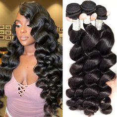 PRICES MAY VARY. 1.Hair Material: 100% Unprocessed Brazilian Hair Bundles, 12A Grade Human Hair Bundles, Cut from Young Girls, Clean and Healthy. 2.Hair Quality: High Quality Loose Wave 3 Bundles, No Shedding, No Tangles, Full Ends, Double Strong Weft, Soft and Silky. 3.Hair Weight&Length: Full Head Brazilian Virgin Hair 3 Bundles.Each bundle is 90g-95g,For the length, stretching the virgin hair to be STRAIGHT then measure it. 4.Hair Color: Natural Black. Can Be Dyed To Dark Color.Brazilian Loos Side Part Bombshell Curls, Loose Deep Wave Weave Sew Ins, Loose Wave Sew In, Loose Wave Weave, Black And Blonde Ombre, Loose Wave Bundles, Deep Wave Brazilian Hair, Black Wedding Hairstyles, Loose Deep Wave