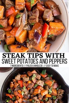 steak tips with sweet potatoes and peppers