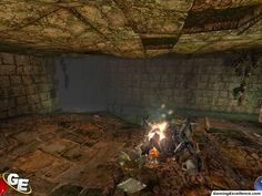 a screenshot of a fire in a cave