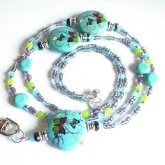 Beaded ID Badge Lanyard Turquoise Blue by Plumbeadacious on Etsy Butterfly Design, Blue Butterfly, Craft Inspiration, Blue Beads