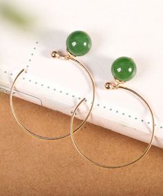 Oversize Green 14K Gold Jade Hoop EarringsMade of fine 14K Gold Jade.Measurement: 4.3cm/1.677" * 1cm/0.39". Matches easily with daily hairstyle, dresses & Shirts Daily Hairstyles, Free Giveaway, Jade, Hoop Earrings, Green, Gold, Dresses