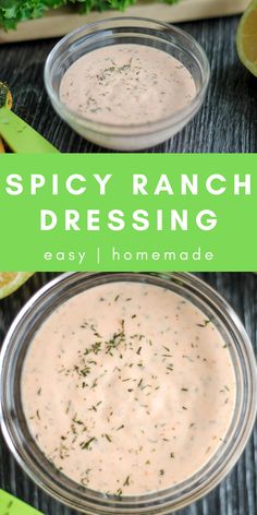 two bowls filled with ranch dressing on top of a table