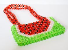 watermelon bead bag, craft bag, colorful bag, bead bag, shoulder bag, women gift, christmas gift Green Beaded Bags For Daily Use, Green Beaded Shoulder Bag For Everyday Use, Green Beaded Shoulder Bag For Daily Use, Green Beaded Shoulder Bag For The Beach, Green Beaded Shoulder Bag For Beach, Multicolor Beaded Bags For Gifts, Green Handmade Bags, Summer Gift Red Shoulder Bag, Red Shoulder Bag For Summer Gift