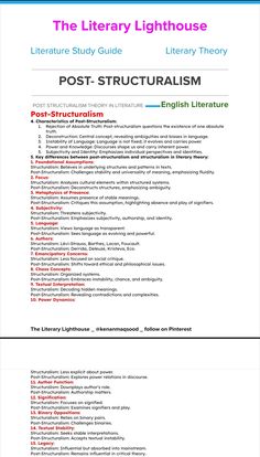 the literature study guide for post - structuralism and english literature, with text in two sections