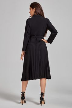 None Fall A-line Midi Dress With Pleated Sleeves, Elegant Fall Midi Dress With Pleated Hem, Elegant Pleated Midi Dress For Fall, Solid Color V-neck Dress For Spring Workwear, Pleated A-line Long Sleeve Dress For Formal Occasions, Midi Length V-neck Dress For Spring Workwear, Fitted Long Sleeve V-neck Dress In Solid Color, Formal Dresses With Pleated Waist For Fall, Chic Pleated Long Sleeve Dress For Work