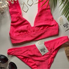 Brand New With Tags S I Z E M E D I U M Flattering Set!! Love This Color Ribbed Style. No Padding. Moderate Coverage Bottoms! So Soft. Check Out Photos For More Details! F A S T S H I P P I N G Want $10 Off Your Purchase?? Use My Code Surf_n_sun When You Sign Up On Poshmark! Chic V-neck Swimwear, Bra Friendly, Chic V-neck Swimwear Bra Friendly, Chic V-neck Swimwear That Is Bra Friendly, Chic Red Swimwear For Beach Party, Chic Red Triangle Top Swimwear, Pink Low-cut Swimwear For Poolside, Pink Low-cut Poolside Swimwear, Pink V-neck Beachy Swimwear, Low-cut Pink Swimwear For The Beach