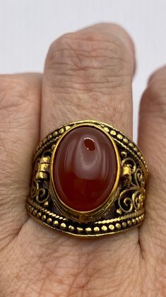 Vintage Red Carnelian Brass Poison Pillbox Ring Pillbox Ring, Red Carnelian, Box Ring, Pill Boxes, Gold Set, Ring Ring, Ring Box, Polished Brass, 1 Inch