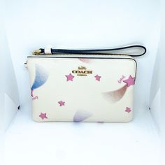 Coach Corner Zip Wristlet With Shooting Star Print Wallet Chalk/Pink Multi Nwot. Size Approx 6” 4” New Without Tag Pink Coach Pouch Wristlet, Daily Use Pink Coach Clutch, Trendy Pink Coach Wallet, Denim Wristlet, Pretty Purses, Coach Floral, Coach Clutch, Coach Poppy, Bags Coach