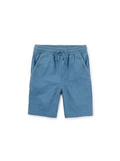 Designed to last, these woven linen/cotton shorts sport a versatile color that can be mix-and-matched with a graphic tee. Easy-wear details feature front slash patch pockets, a back welt pocket, a functional drawcord, and comfy elastic waist. Below mid-thigh length. Summer Cotton Bermuda Shorts With Side Pockets, Blue Cotton Shorts With Patch Pockets, Sporty Cotton Bermuda Shorts With Pockets, Blue Patch Pocket Shorts For Summer, Casual Blue Shorts With Patch Pockets, Casual Blue Cotton Bermuda Shorts, Casual Blue Linen Shorts, Casual Bermuda Shorts With Patch Pockets, Sleepwear Dress