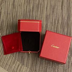 Authentic, Like New Classic Red And Gold Ring Boxperfect For A Variety Of Rings * Comes With: Inner And Outer Boxes (As Shown) And Red Velvet Cartier Jewelry Pouch (For Rings, Earrings, Small Bracelets) Gold Ring Box, Cartier Accessories, Small Bracelets, Cartier Jewelry, Cartier Ring, New Classic, Red And Gold, Jewelry Pouch, Ring Box