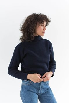 The Castine Sweater Vintage Navy Blue Wool Turtleneck Sweater Unisex Roll Neck Knit Jumper Military XS S M L - Etsy Navy Fine Knit Sweater For Fall, Knit Turtleneck Polo Sweater, Fitted Merino Wool Soft Knit Sweater, Navy Fitted Sweater For Fall, Blue Fitted Turtleneck With Funnel Neck, High Neck Fine Knit Sweater, Fitted Wool Turtleneck Polo Sweater, Fitted Wool Sweater In Soft Knit, Fitted Wool Sweater With Soft Knit