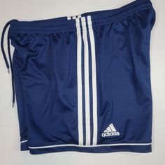 Adidas Women's Drawstring Gym Shorts, Never Worn, Blue And White, Size Medium, Adidas Three Stripes Summer Shorts, Adidas Three Stripes Shorts For Summer, Casual Summer Athletic Shorts With Three Stripes, Adidas Three Stripes Athletic Shorts For Summer, Adidas Summer Athletic Shorts With Three Stripes, Adidas Athletic Shorts With Three Stripes For Summer, Casual Adidas Blue Athletic Shorts, Casual Blue Adidas Athletic Shorts, Summer Athletic Shorts With Three Stripes