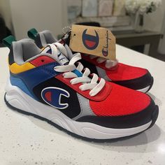 Champions Boys Multicolor Colorblock Kids Sneaker’s Size 3 Big Boys)) Brand New With Tags Champion Socks, Champion Sneakers, Black Legends, Champion Shoes, White Tennis Shoes, Velcro Sneakers, Champion Brand, Youth Shoes, Boys Sneakers